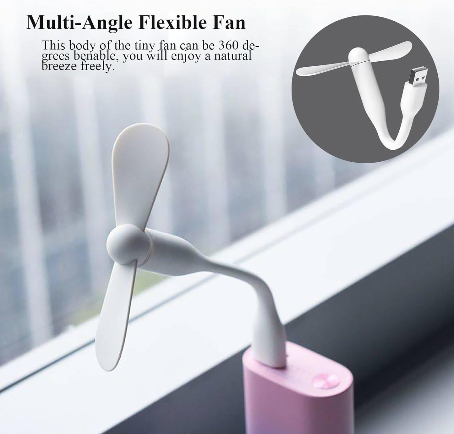 Mini USB Fan, Portable Pocket Fan USB-A Powered Little Cooler, Quiet Operation, for Home Office Car Outdoor Travel- 4 Pack (White)