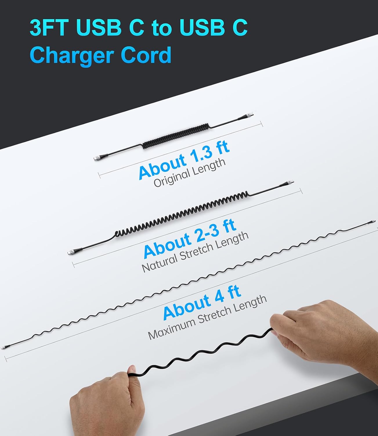 USB C Cable 3A Fast Charging 5FT Coiled USBC to USBC Charger Cable for Car, Short USB Type C Cord for iPhone 16/15/Pro/Plus/Pro Max/Samsung Galaxy S23, Compatible All Type C Devices-2Pack