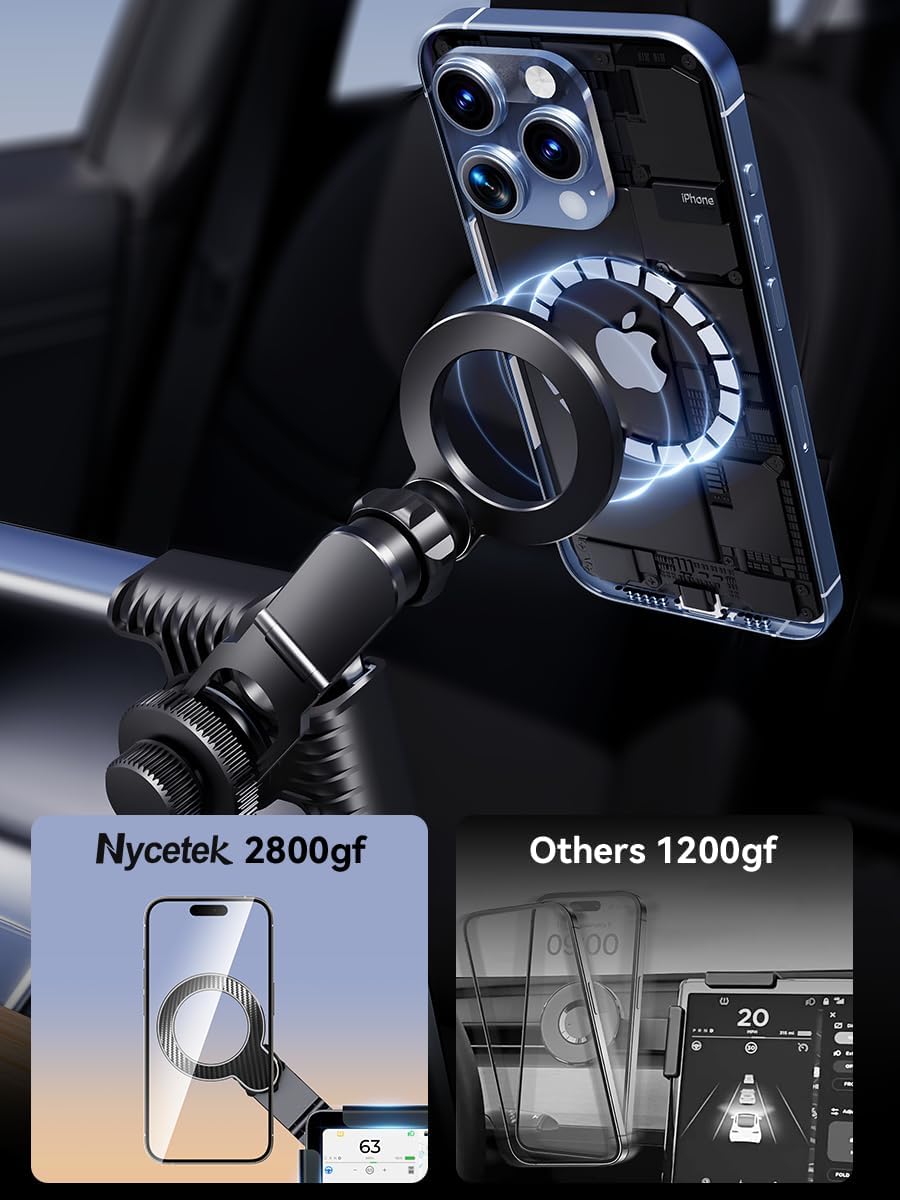 Nycetek Car Phone Mount for Tesla, Strongest Magnetic [No Glue Required], 2025 Upgrade Phone Holder for Tesla Model 3/ Y/Cybertruck Accessories, Fits for All iPhone & Android Phones