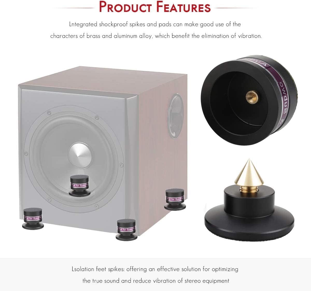 Tertullus 4 Pcs Aluminum Speaker Spike+Isolation Feet for Turntable Amplifier Subwoofer Black