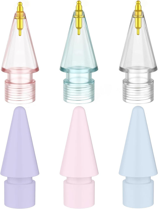 6 Pack Fine Point Replacement Tips Compatible with Apple Pencil 2nd Generation, Apple Pencil 1st Generation & Apple Pencil USB-C Colorful Nibs (Original/Clear/Clear Pink/Clear Blue)