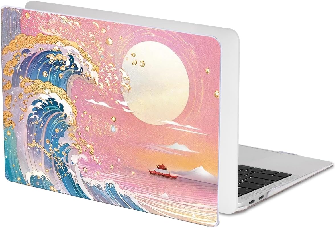 for MacBook Pro 13-inch Case 2022 2021 2020-2016 Release M2 M1 Chip A2338 A2251 A2289 A2159 A1989 A1706, Pattern Plastic Hard Shell Keyboard Cover Screen Film Webcam Cover, Sunset Glow Waves