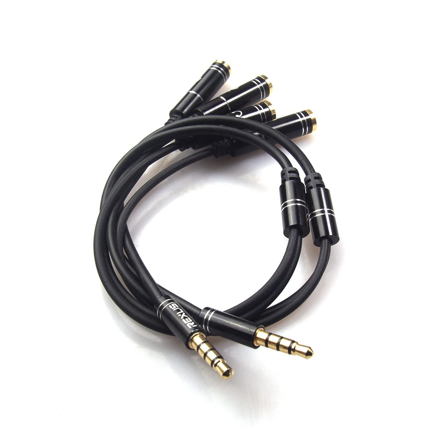 REXUS Black 2-Pack 3.5mm Y Splitter Stereo Audio Cable 4-Pole Male to 2 Female for Headphone, Headset Splitter Adapter Extension Aux Cable, Compatible MobilePhone and New Laptop(M22F35Hx2)