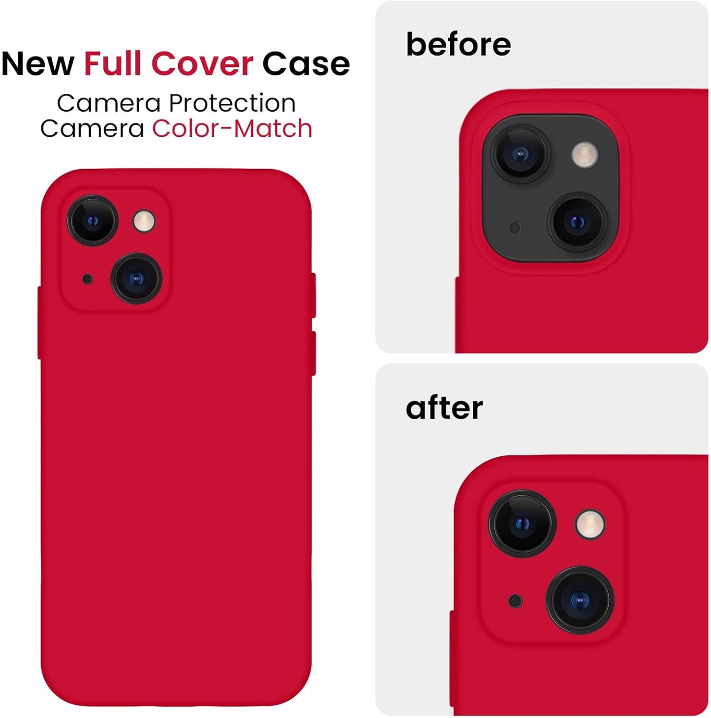 FireNova Designed for iPhone 13 Case, Silicone Upgraded [Camera Protection] Phone Case with [2 Screen Protectors], Soft Anti-Scratch Microfiber Lining Inside, 6.1 inch, Deep Red