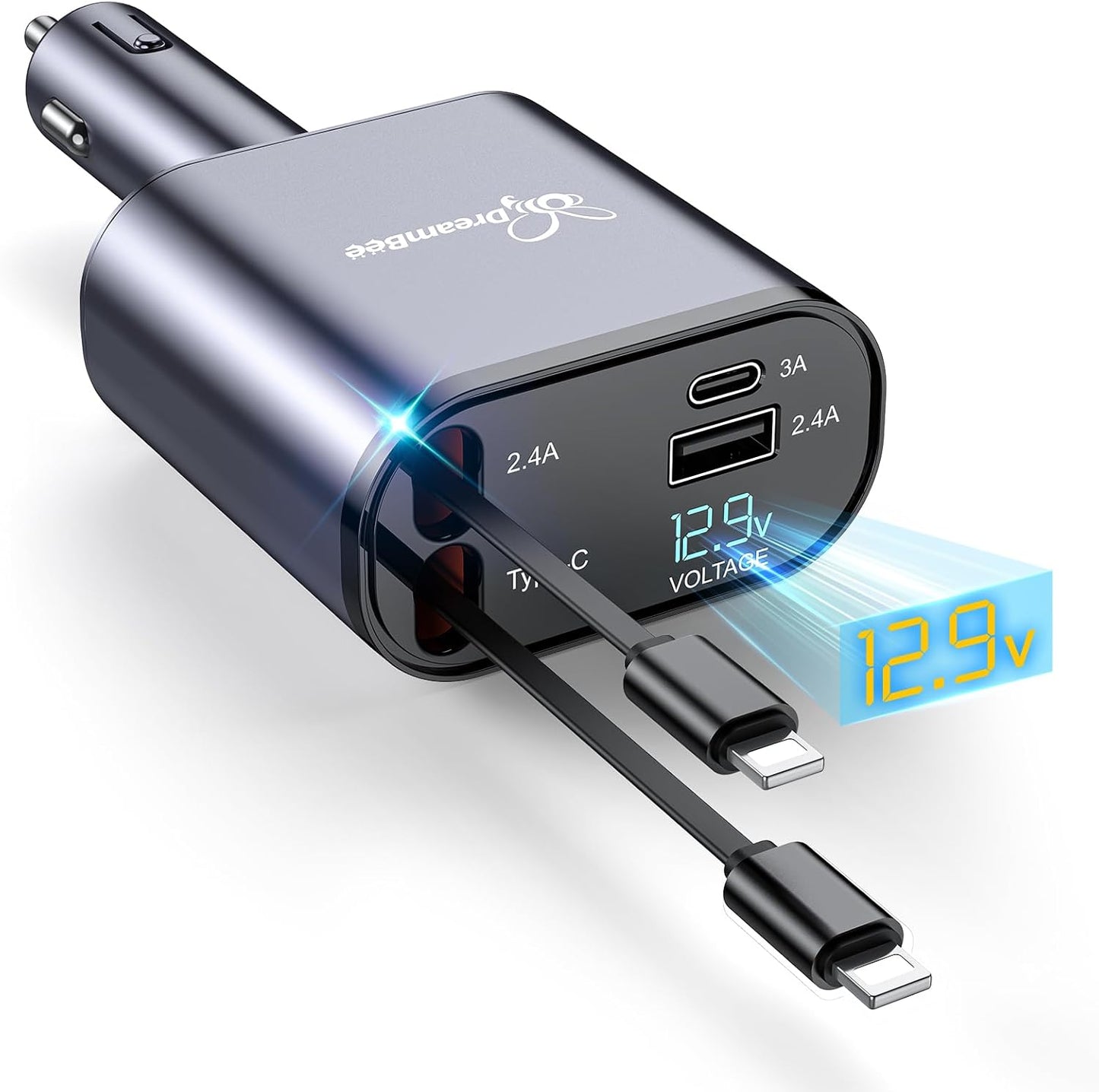 Retractable Car Charger,Super Fast USB Car iPhone Charger,Gifts for Men Women Car Truck Accessories for iPhone 15/14/13/12 Pro Max XR,iPad,Samsung,Pixel