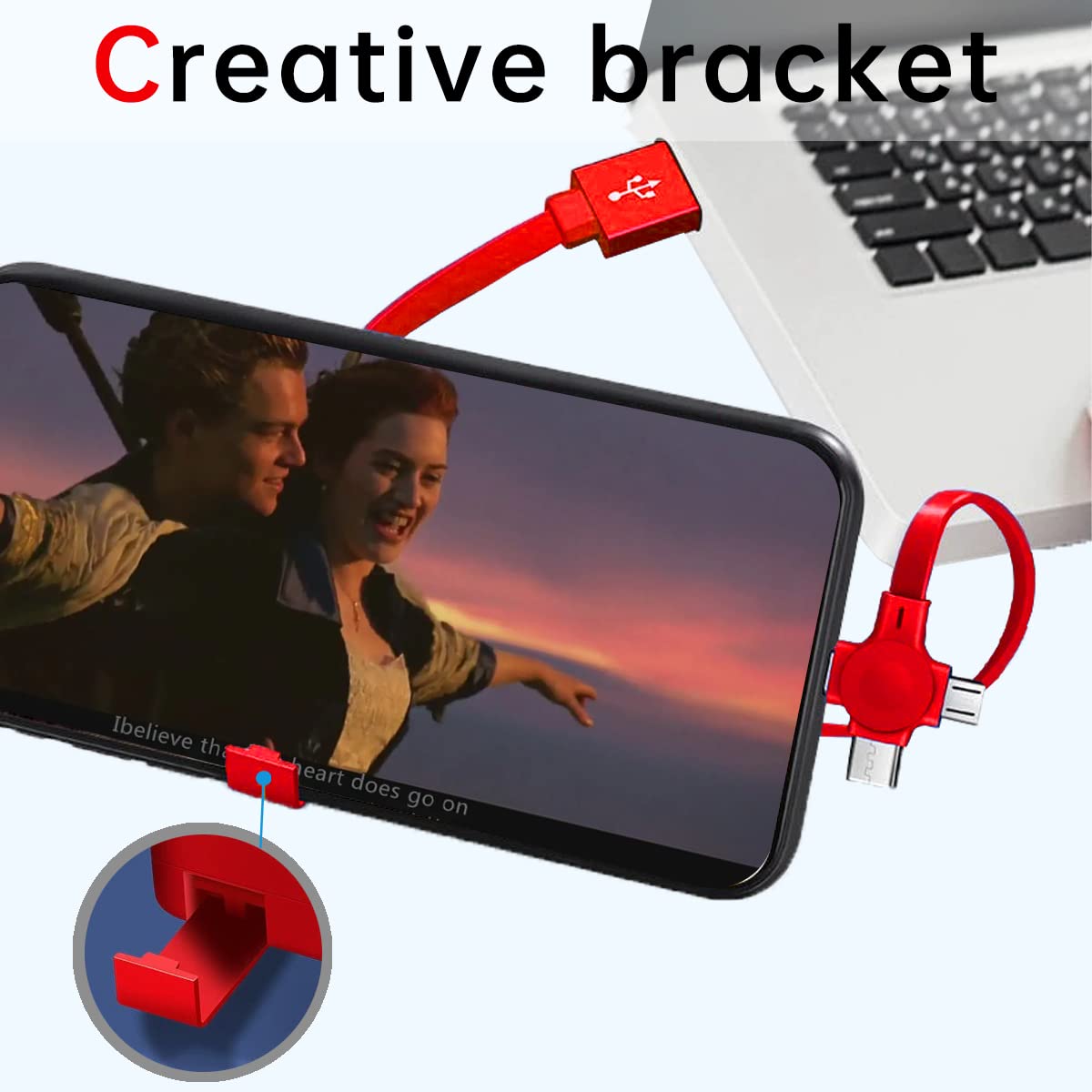 4 Pcs 3 in 1 Retractable Multi Chargers Cable (3.28FT) with USB C/Micro USB/IP and Phone Stand, Festivals and Birthday Gift for Your Family and Friends, Compatible with iPhone/Android/Tablet