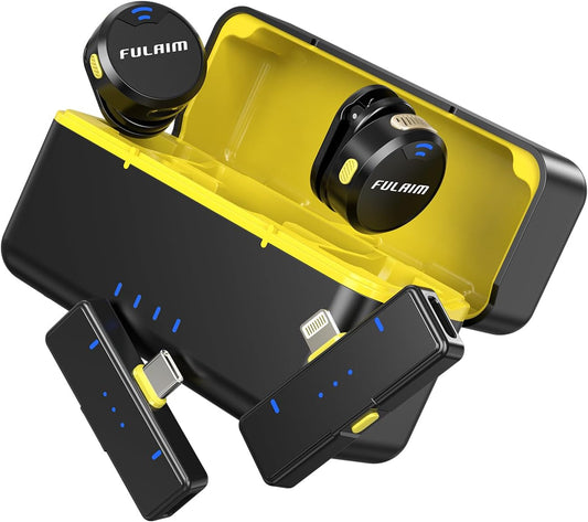 FULAIM X3 Wireless Lavalier Microphone with 32H Charging Case for iPhone/Android/PC, DSP Noise Reduction Mini Lapel Microphone for Video Recording, Vlogging, YouTube, Interview (X3-Case)