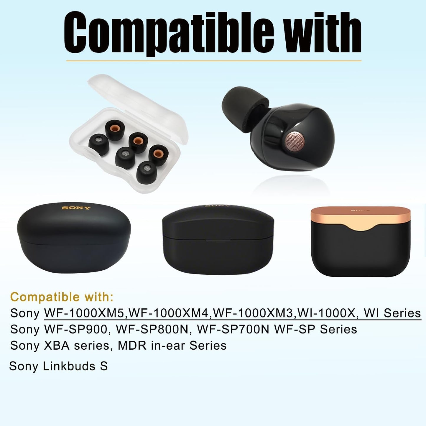 Memory Foam Earbuds Tips for Sony WF-1000XM5 Eartips for WF-1000XM5 WF-1000XM4 Earbuds Case, Small Ear Tips Black