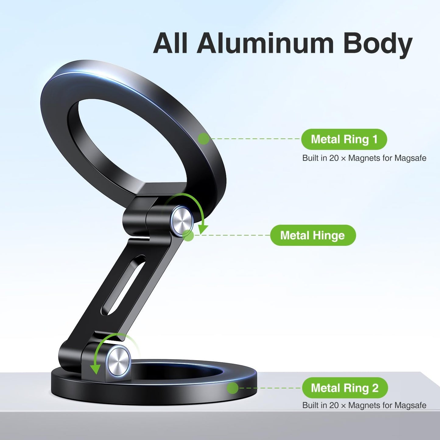 elitehood Magnetic Phone Stand, Small & Portable Magnetic Phone Holder [Dual Strongest Magnets], for Magsafe Foldable iPhone Stand, Universal Cell Phone Stand for Desk Gym Mirror Wall, Black