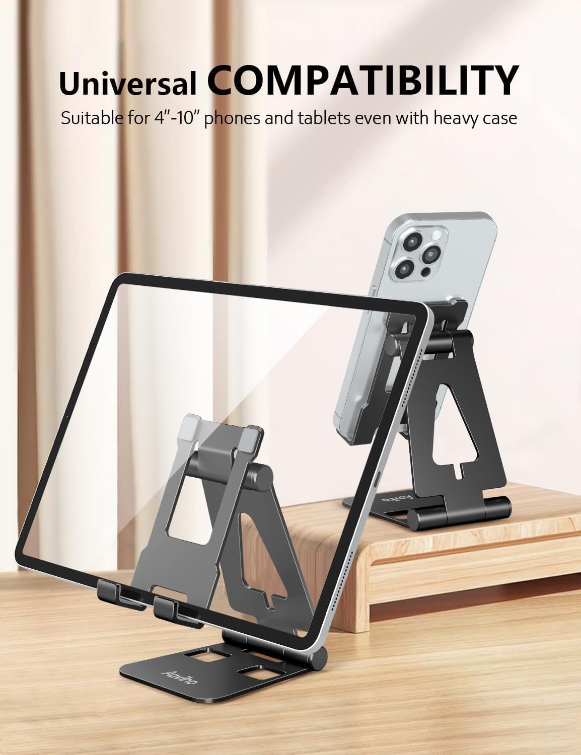 Cell Phone Stand for Desk, Adjustable Desktop Phone Holder Stand, Foldable Moblie Phone Dock for iPhone 15 14 13 12 11 Pro Xs Max Xr X 8 7 6 5 5s SE Nintendo Switch All Phones, Black