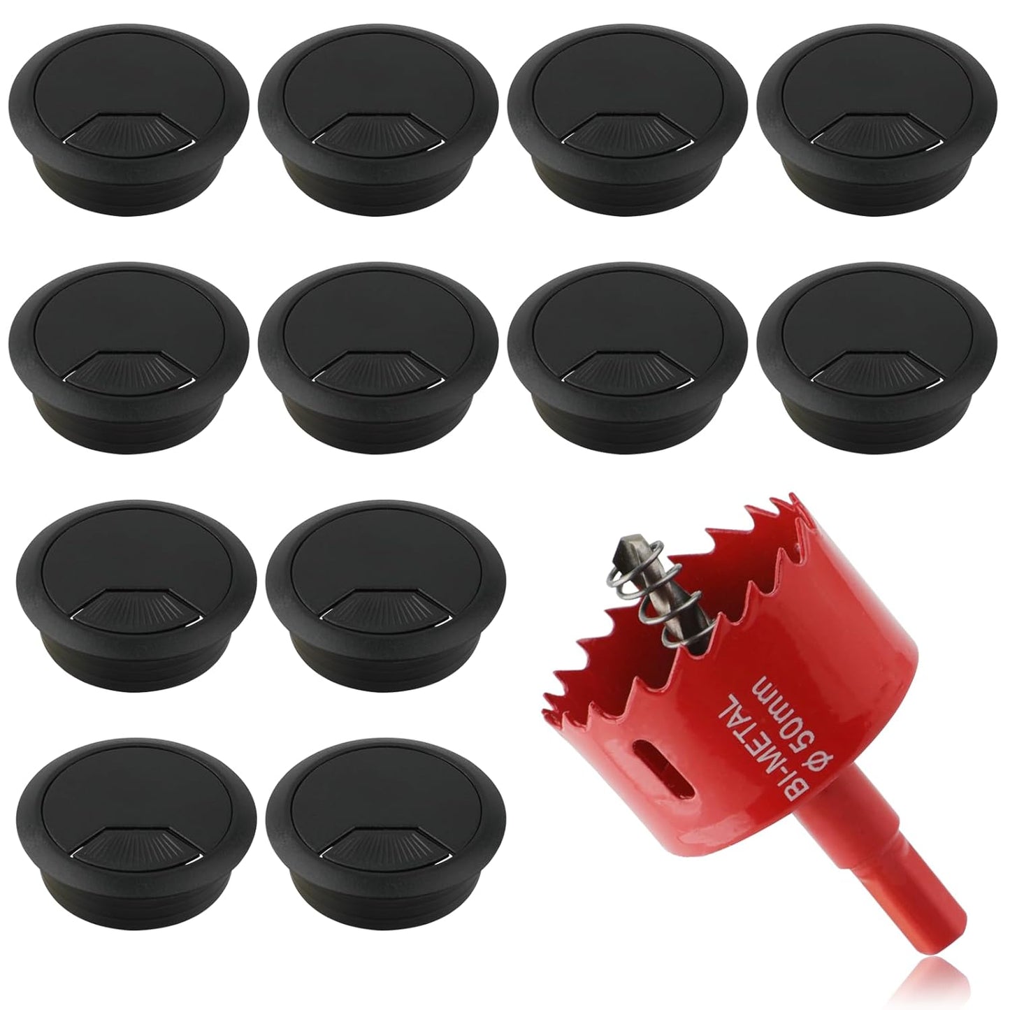 2 Inch(50mm) Desk Grommet,13 Pieces Wire Grommet, Desk Hole Cover for Cables with Hole Saw,Plastic Cable Cord Wire Hole Cover for Desk, Table,Cabinet,Countertop and Other Furniture(Black)