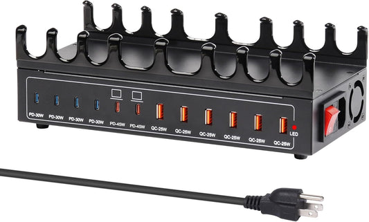 360W Charging Station for Multiple Devices, 12-Port USB C Charging Station with Double 45W PD PPS Port, Multi Device Fast Charger Dock for MacBook Pro Laptop, iPhone, iPad, Tablet, Android Cell Phone