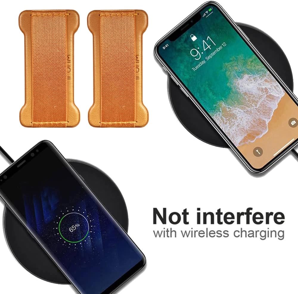 Phone Grip Holder for Hand, Universal Finger Strap Phone Holder, Finger Selfie Grip Compatible with Most Smartphones (Light Brown) - 2Pack