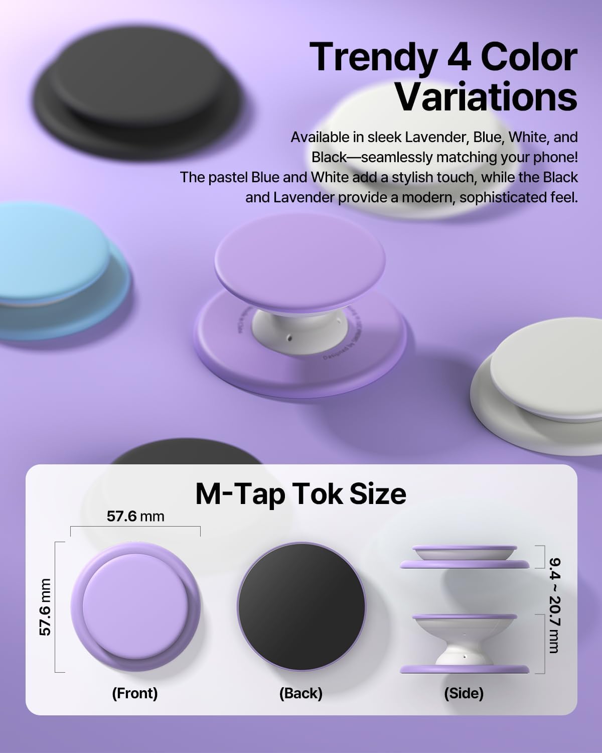 Sinjimoru for MagSafe Phone Grip, Soft Silicone Magnetic Finger Grip for iPhone 16/15/14/13/12, Comfortable One-Touch Holding, M-Tap Tok Lavender