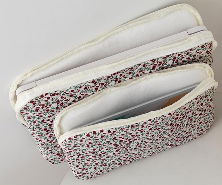 Puffy Laptop Sleeve 13-15.6 Inch Cute Quilted Laptop Protective Case Padded Floral Computer Sleeve for MacBook (B-red, 11 Inch)
