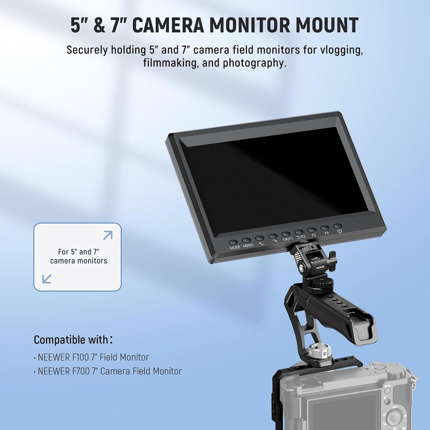 NEEWER Camera Field Monitor Mount Holder Bracket, 360° Swivel 180° Tilt Adjustable with 1/4" & 3/8" Screw Anti Twist Compatible with Atomos Ninja 5" & 7" Compatible with SmallRig Camera Cage, MA022