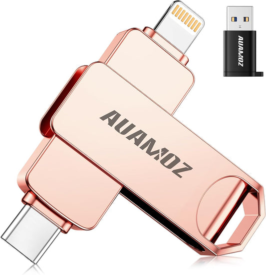 512GB Flash Drive Intended for iPhone, Memory Stick Storage Files Photos Videos Backup, Compatible with iPhone iPad Android PC, Plug and Play, No Application Required (Rose Gold)