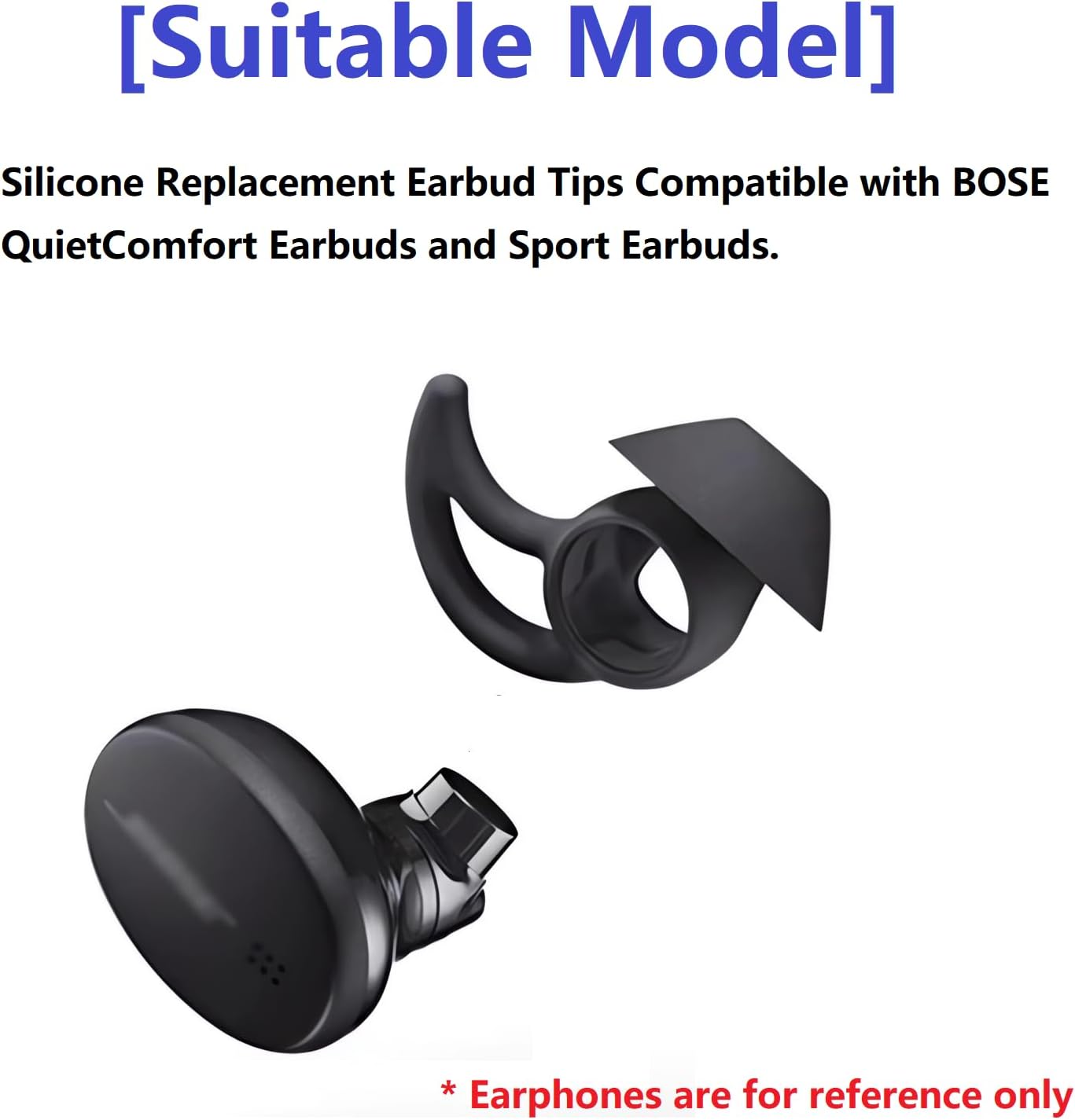 Silicone Earbud Tips - 3 Pairs SML Soft & Comfortable Noise Isolation - Black Ear Tips - Compatible with Bose QuietComfort & Sport Earbuds