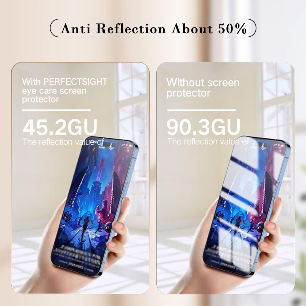 PERFECTSIGHT Sapphire Anti Glare Anti Blue Light Screen Protector Designed for iPhone 14 Pro - Eye Protection Diamond Hard Tempered Glass - Matte Military Grade Shatterproof Bubble Free (6.1 inch)