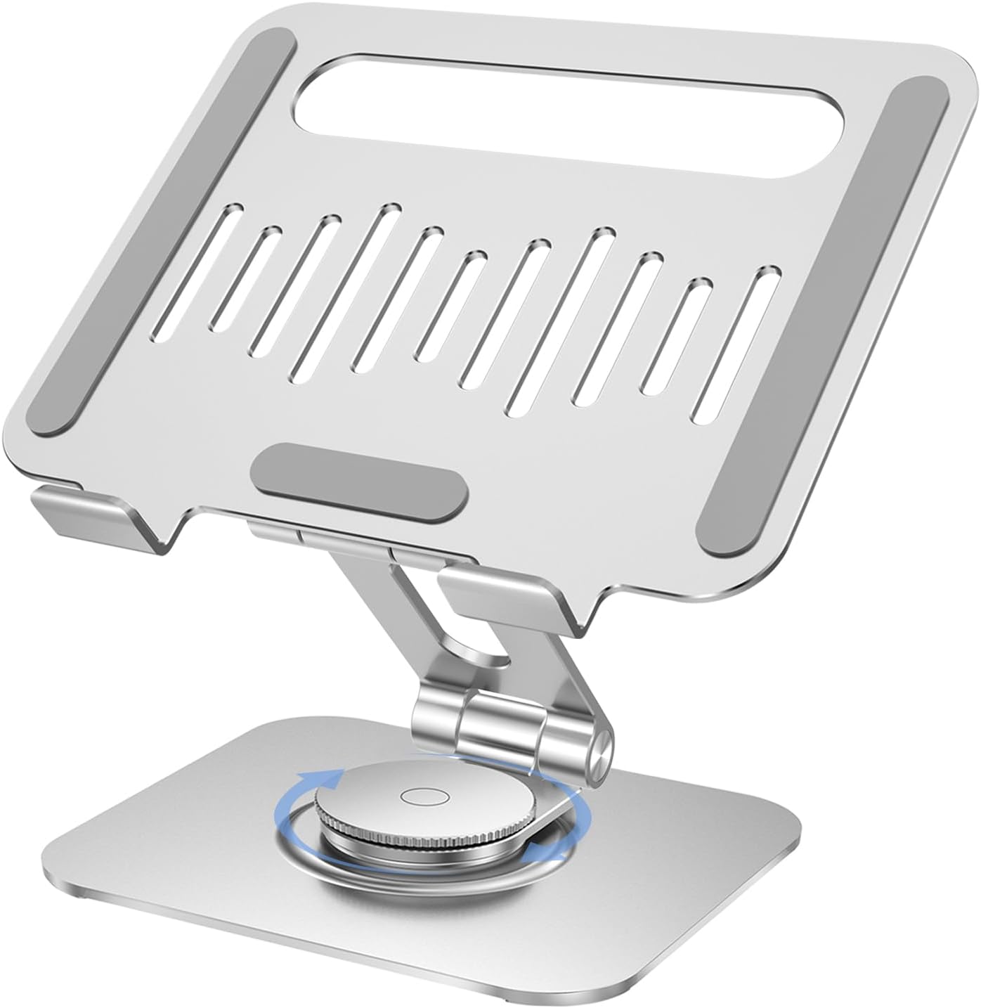 Tablet Stand for Desk, 360° Swivel for iPad Holder, Aluminum Adjustable Tablet Holder, Compatible for iPad Pro Air Mini Surface Pro Samsung Galaxy Tabs Kindle, 4-12.9 inch, Silver