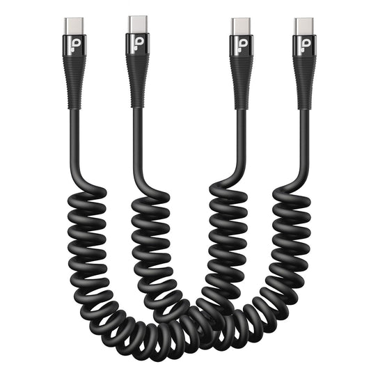 Coiled USB C to C Cable 100W 3FT for Car, Coiled USB C Cable for iPhone 16, Short USB Type C Fast Charging Cable for iPhone 15/Pro Max/Plus/Samsung Galaxy S23, Compatible All Type C Devices -Black
