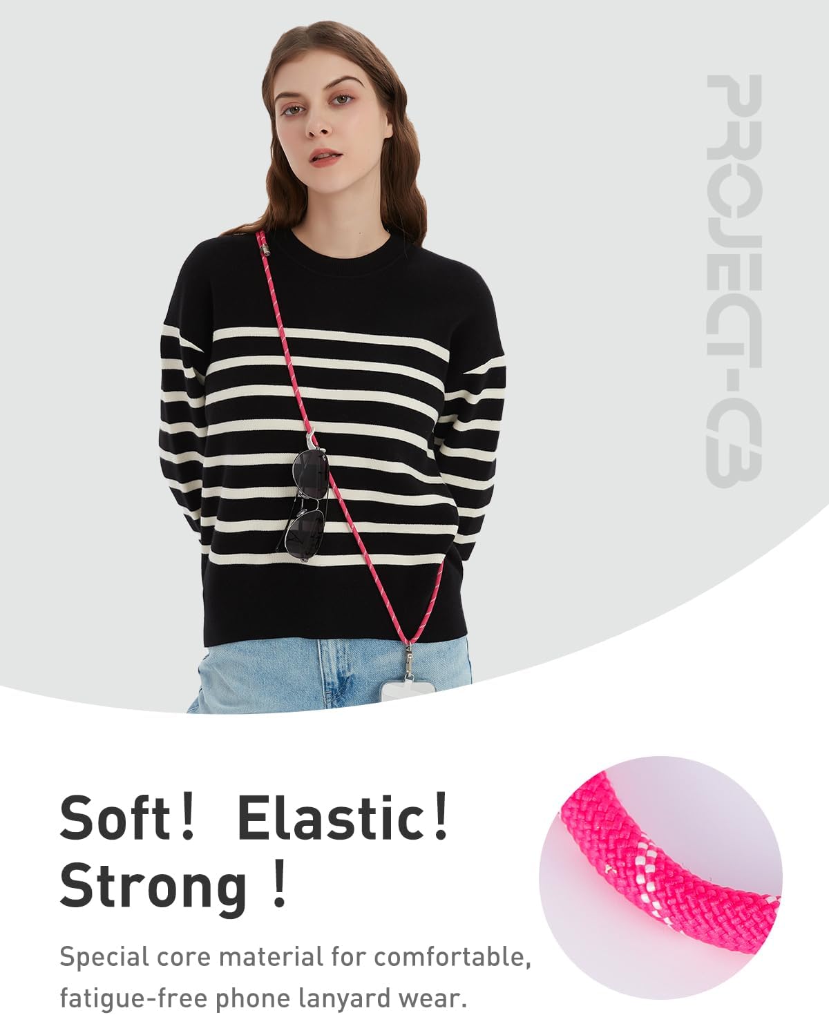 project-cb Cell Phone Lanyard 1,Phone Tether Tab 2,Phone Crossbody Strap,Lanyards for Around the Neck,Adjustable Phone Strap(Black-B)