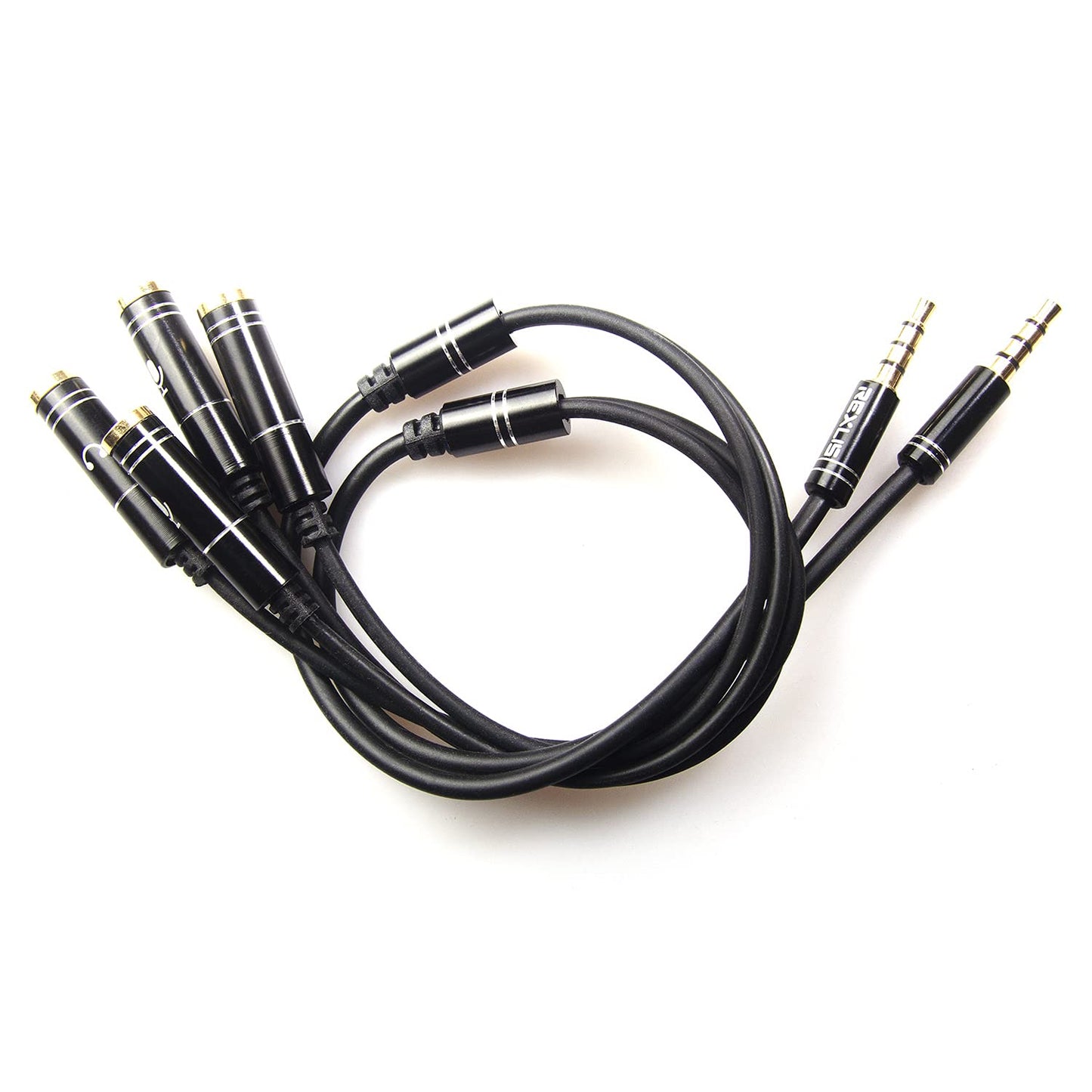 REXUS Black 2-Pack 3.5mm Y Splitter Stereo Audio Cable 4-Pole Male to 2 Female for Headphone, Headset Splitter Adapter Extension Aux Cable, Compatible MobilePhone and New Laptop(M22F35Hx2)