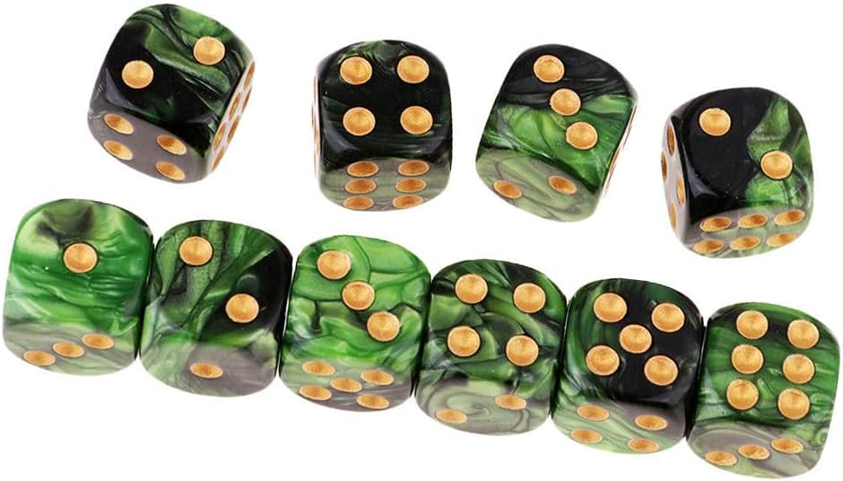 20PCS Polyhedral D6 Dice 16mm Acrylic 6 Sided Dice Game Dice for RPG MTG DND Dice Table Games (Green Black and Black Gold)