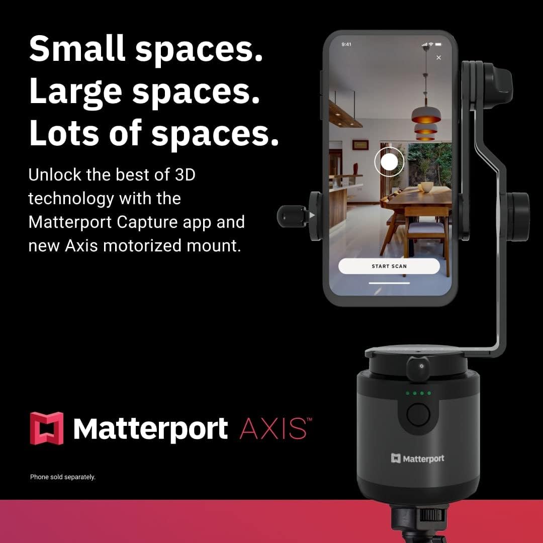 Matterport Axis Gimbal Stabilizer for Smartphone Camera - Motorized Rotating Mount for Professional 3D 360 Photo Scans for iPhone and Android Phones