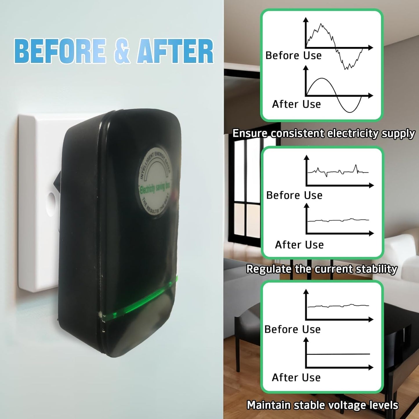 Elon-musk's Electricity Saving Box Stop Watt Stopwatt Energy Saving Device Save Energy Saving Device Energy Saving Power Strip for Home Office US Plug 90v-250v 30kw Rated Green (1PCS, Black)