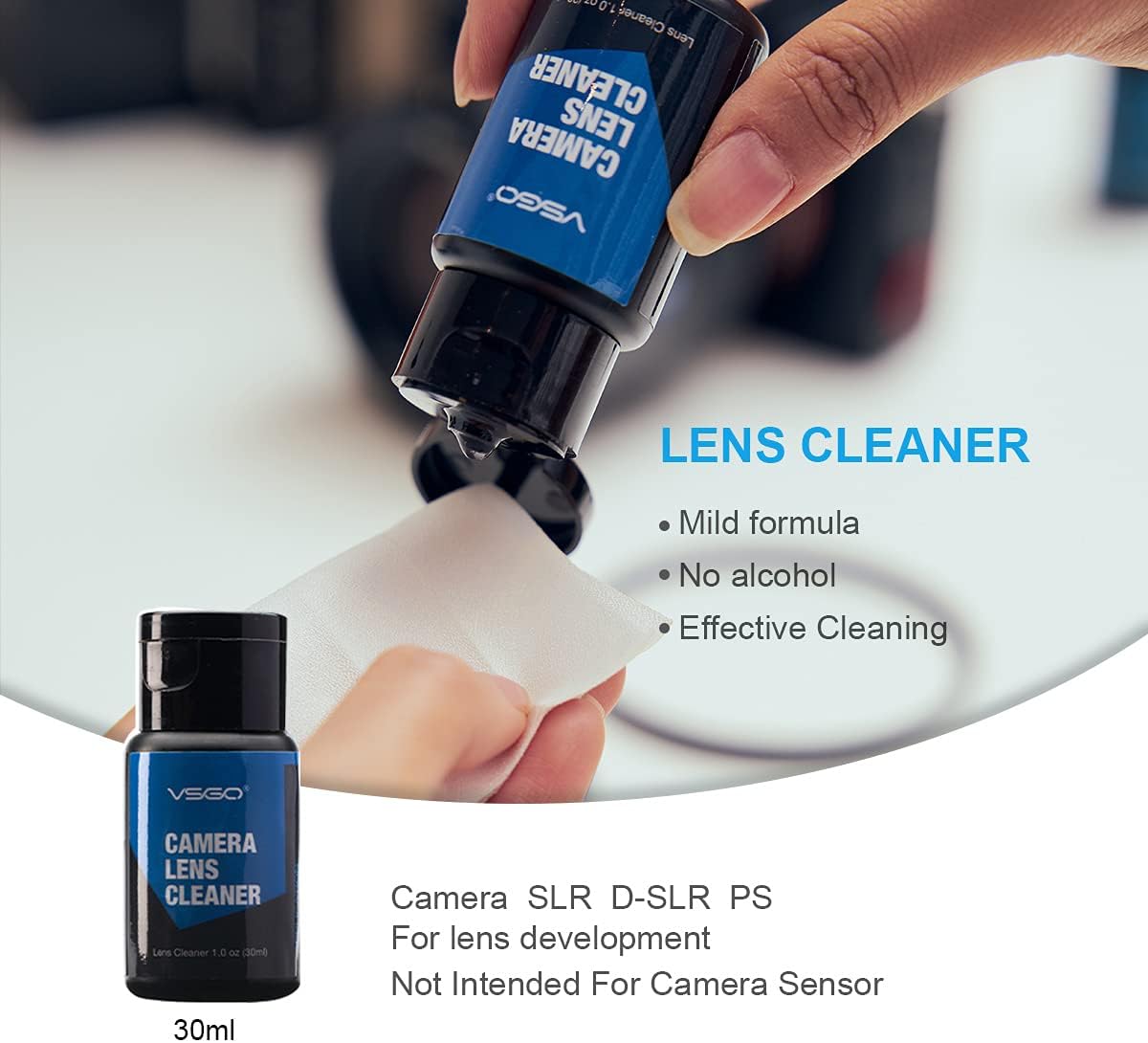 VSGO Professional Camera Lens Cleaning Kit for Canon, Nikon, Sony, Pentax DSLR Lenses - Includes Lens Pen, Air Blower, and Fluid (DKL-15D)