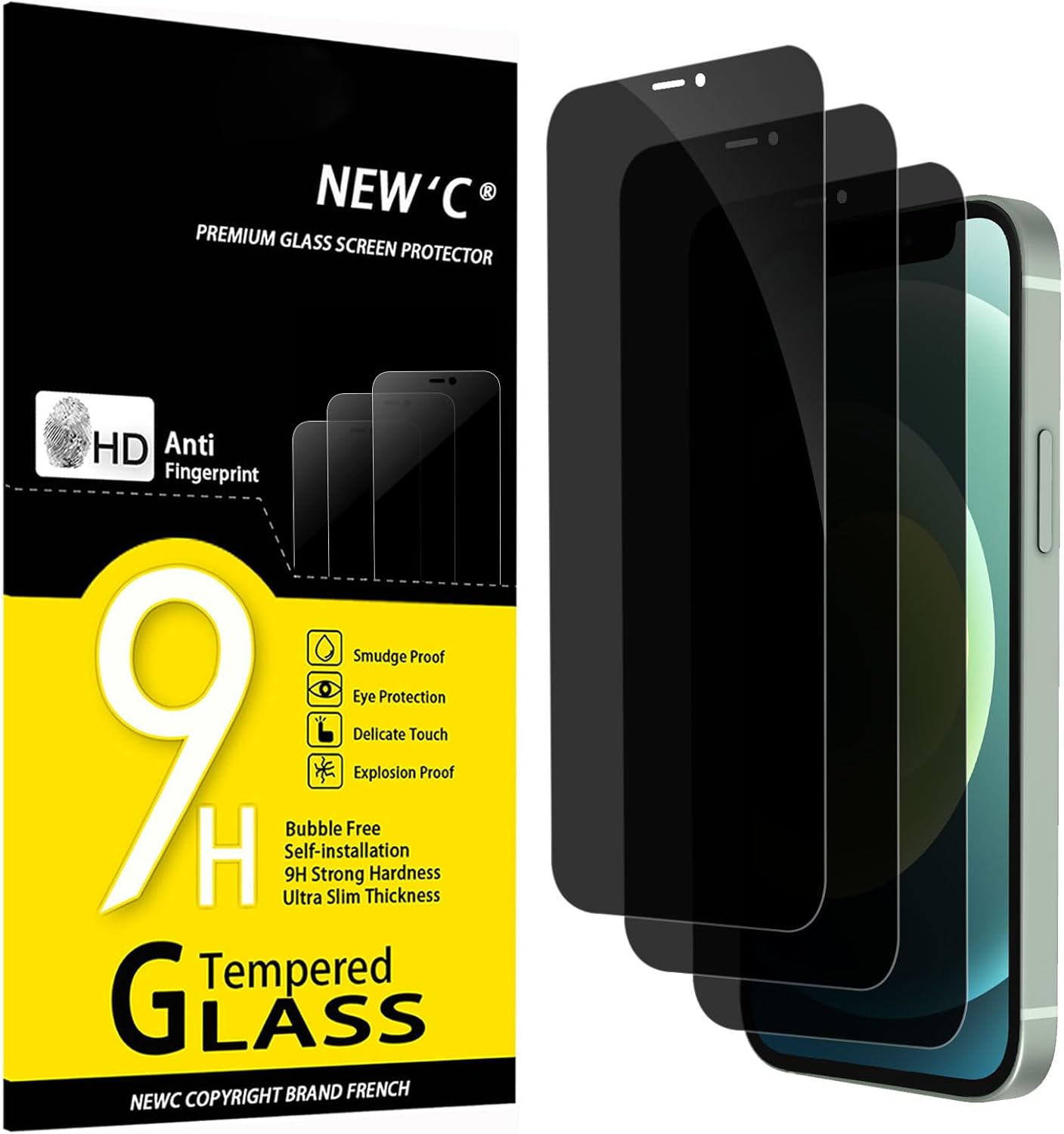 NEW'C 3 Pack Privacy for iPhone 12 Mini Screen Protector (5.4"), Enhanced 28-Degree Privacy Angle, Ultra Durable 9H Hardness, Bubble-Free