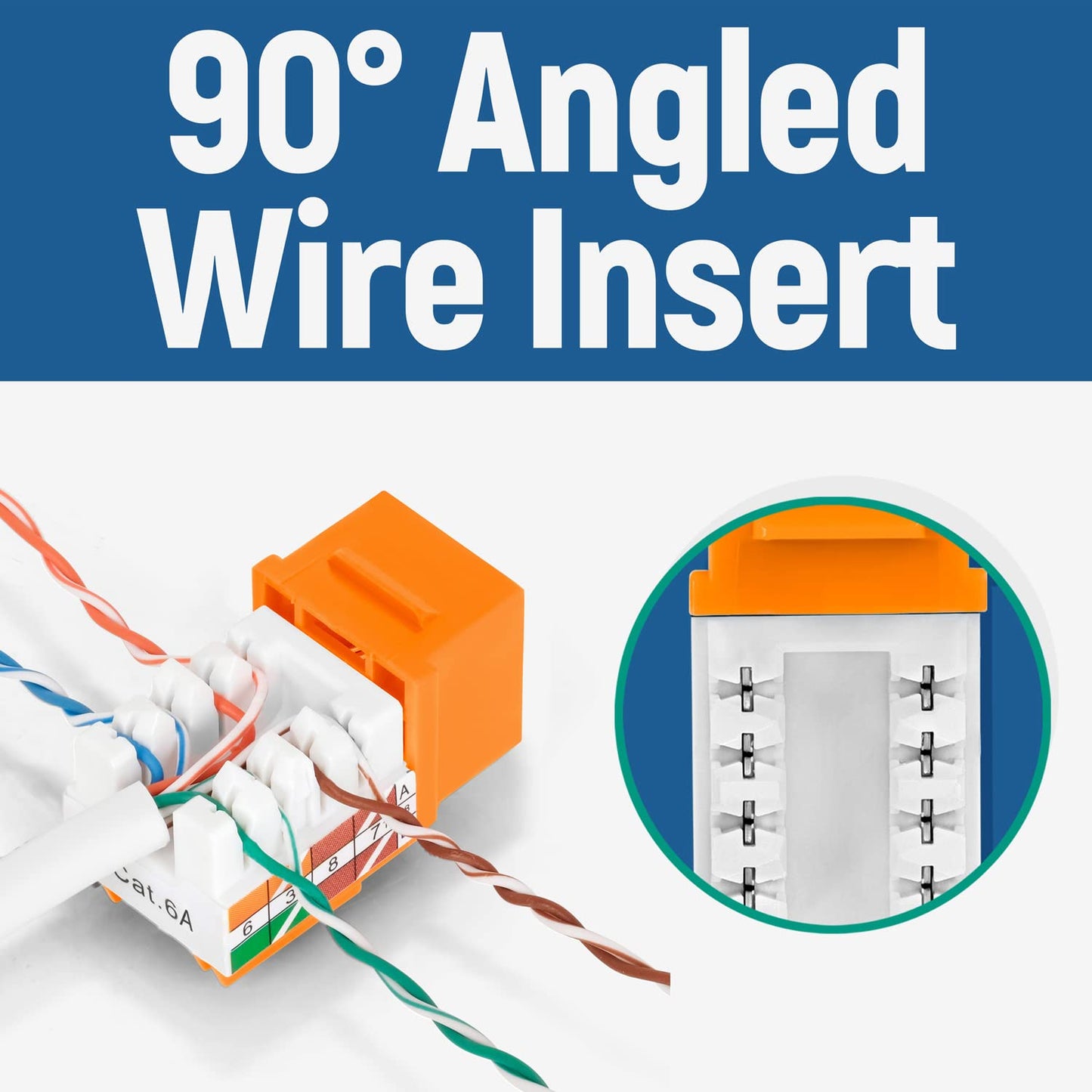Everest 90° Angled RJ45 Cat6A Keystone Jacks 20-Pack in Orange - Slim Profile Female RJ45 Connectors - Cat 6A Keystone Jack - Compatible with 90° Angled Speed Termination Tool - easyJACK (B094WB91H3)