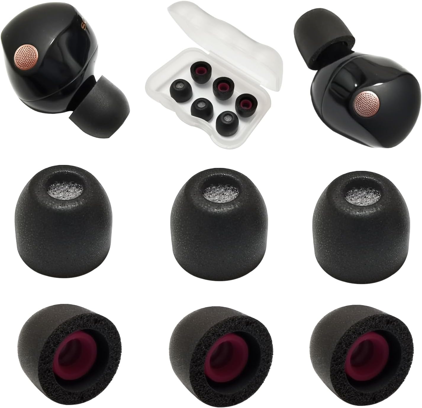 Memory Foam Tips for Sony WF-1000XM5 Earbuds Tips for WF-1000XM5 WF-1000XM4 Earbuds Case, Extra Small Earbuds Tips Black