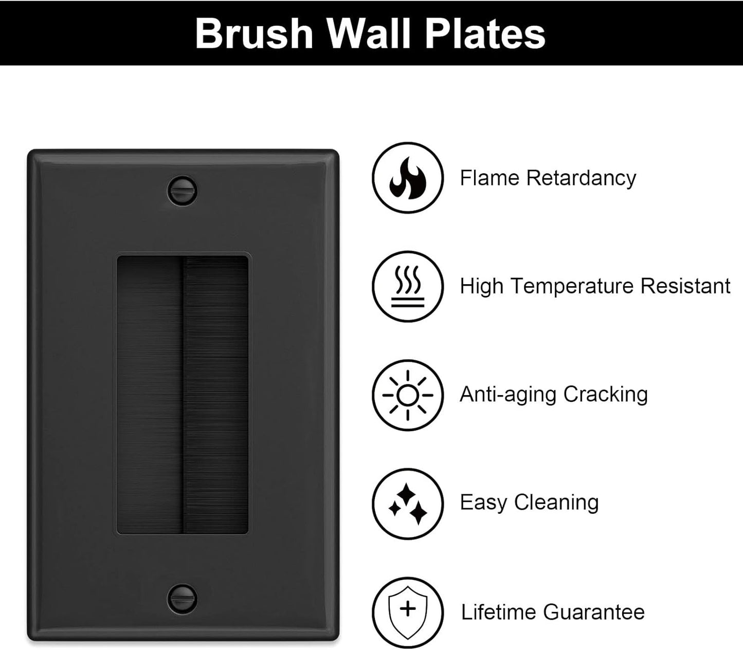 Iwillink Brush Wall Plate (10 Pack), Cable Pass Through Insert for Wires, Single Gang Cable Access Strap, Wall Socket for HDTV, Home Theater Systems - Black