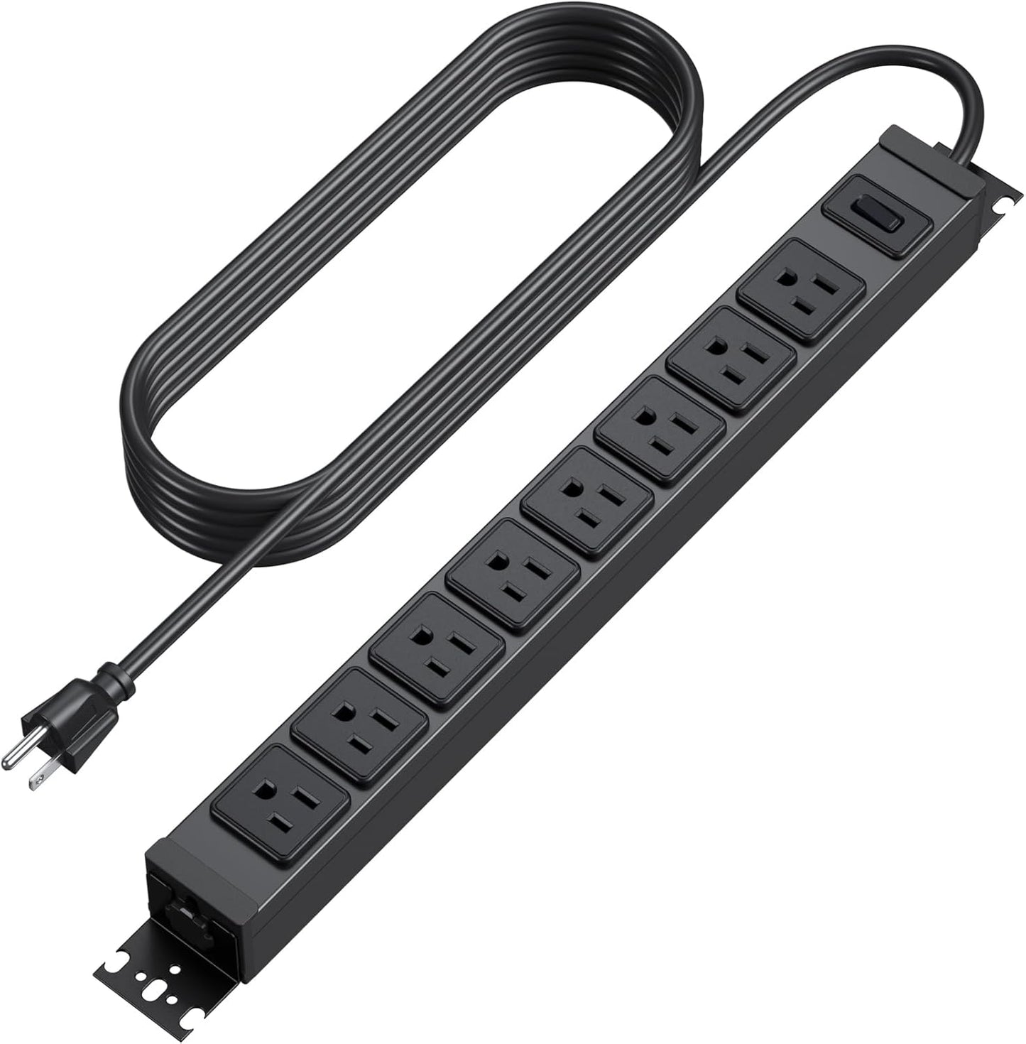 HHSOET Metal 360° Rotating Mountable Power Strip, 8 Outlet Gaming Table Mounted Outlet Strip, Heavy Duty Wall Mount Surge Protector with Switch, 15A 125V 1875W, 10ft Power Cord.(Black)