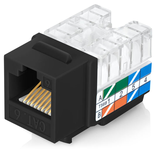 Everest 90° Angled RJ45 Cat6 Keystone Jacks 50-Pack in Black - Slim Profile Female RJ45 Connectors - Cat 6 Keystone Jack - Compatible with 90° Angled Speed Termination Tool - easyJACK (B094WB91H3)