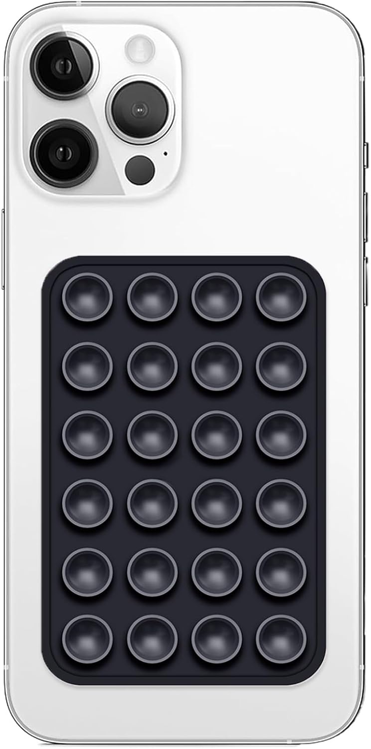 Silicone Suction Phone Case Mount, Non Slip Sticky Phone Grip for Cellphone, Silicon Adhesive Suction Cup Phone Mount, Strong Grip Holder for Selfies and Videos (Black)