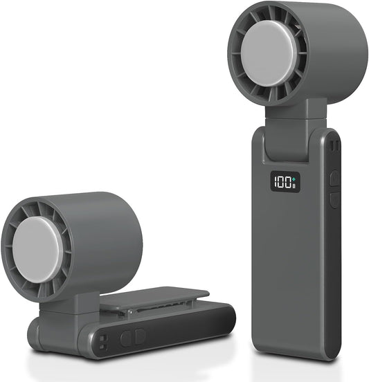 OTPEIR Portable Handheld Turbo Fan with Cooling Tech, Digital Display, 100-Speed Control, Rechargeable 4-in-1 Personal Fan for Travel, Outdoor, Office (Grey)