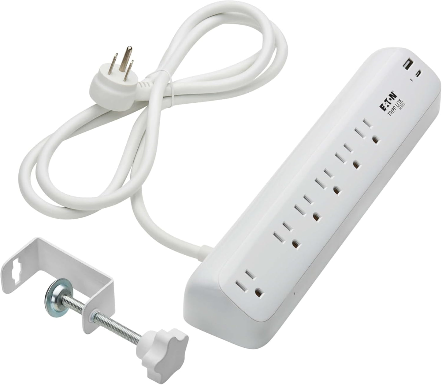 Eaton Tripp Lite Series Desk Clamp Power Strip Surge Protector, 6-Outlets, USB-A & USB-C Charging Ports, 900 Joules, 6ft Flat Extension Cord, Lifetime Manufacturer's Warranty (TLP66UCLAMP)