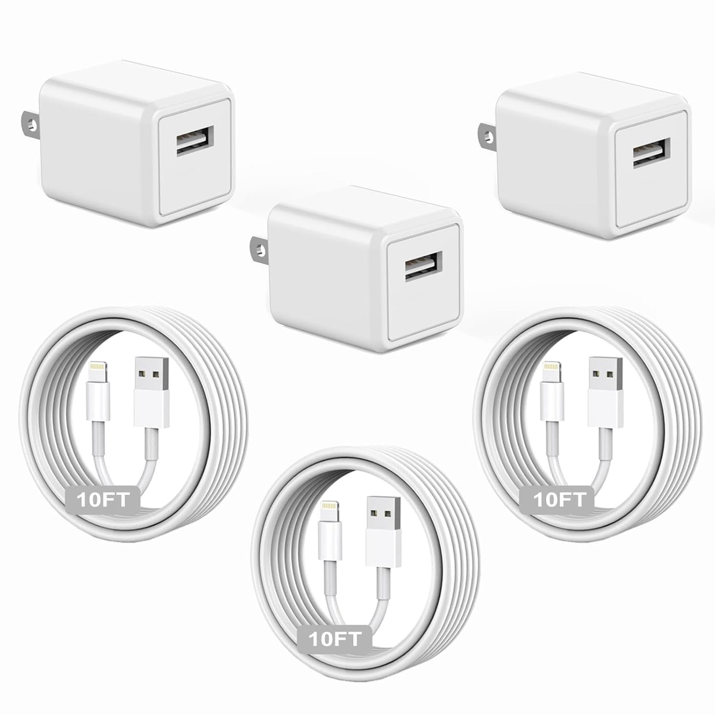 iPhone Charger,[Apple MFi Certified]3 Pack 10ft iPhone Charger Data Sync Transfer Lightning Cable with Travel USB Wall Charger Block Compatible with iPhone 14/13/12/11 Pro/SE/XS/X/XR/8/7/iPad/AirPods