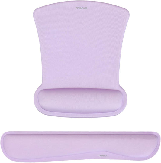 MOSISO Wrist Rest Support for Mouse Pad & Keyboard Set, Ergonomic Mousepad Non-Slip Base Home/Office Pain Relief & Easy Typing Cushion with Neoprene Cloth & Raised Memory Foam, Dusty Lilac