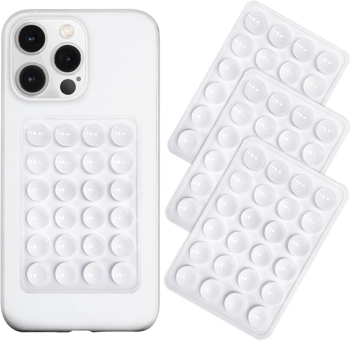 Silicone Suction Phone Case Mount 3 Pack, Silicon Adhesive Suction Cup Phone Mount, Non Slip Sticky Phone Grip for Cellphone, Strong Grip Holder for Selfies and Videos (White)