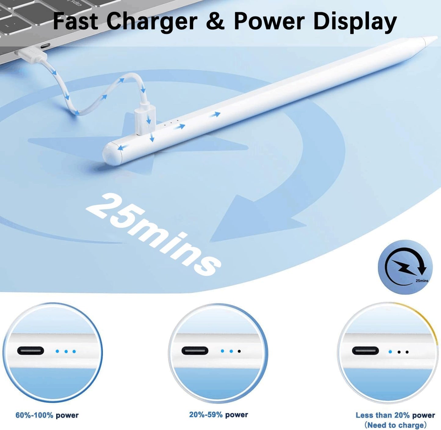 Stylus Pen for iPad (2025-2018),Tilt Sensitivity Palm Rejection Fast Charge Stylus Pencil,iPad Pencil for i Pad 11th A16/10/9/8/7/6th & Pro 13/12.9/11(M4) & Air 13/11(M3/M2) & Mini A17 Pro/6/5