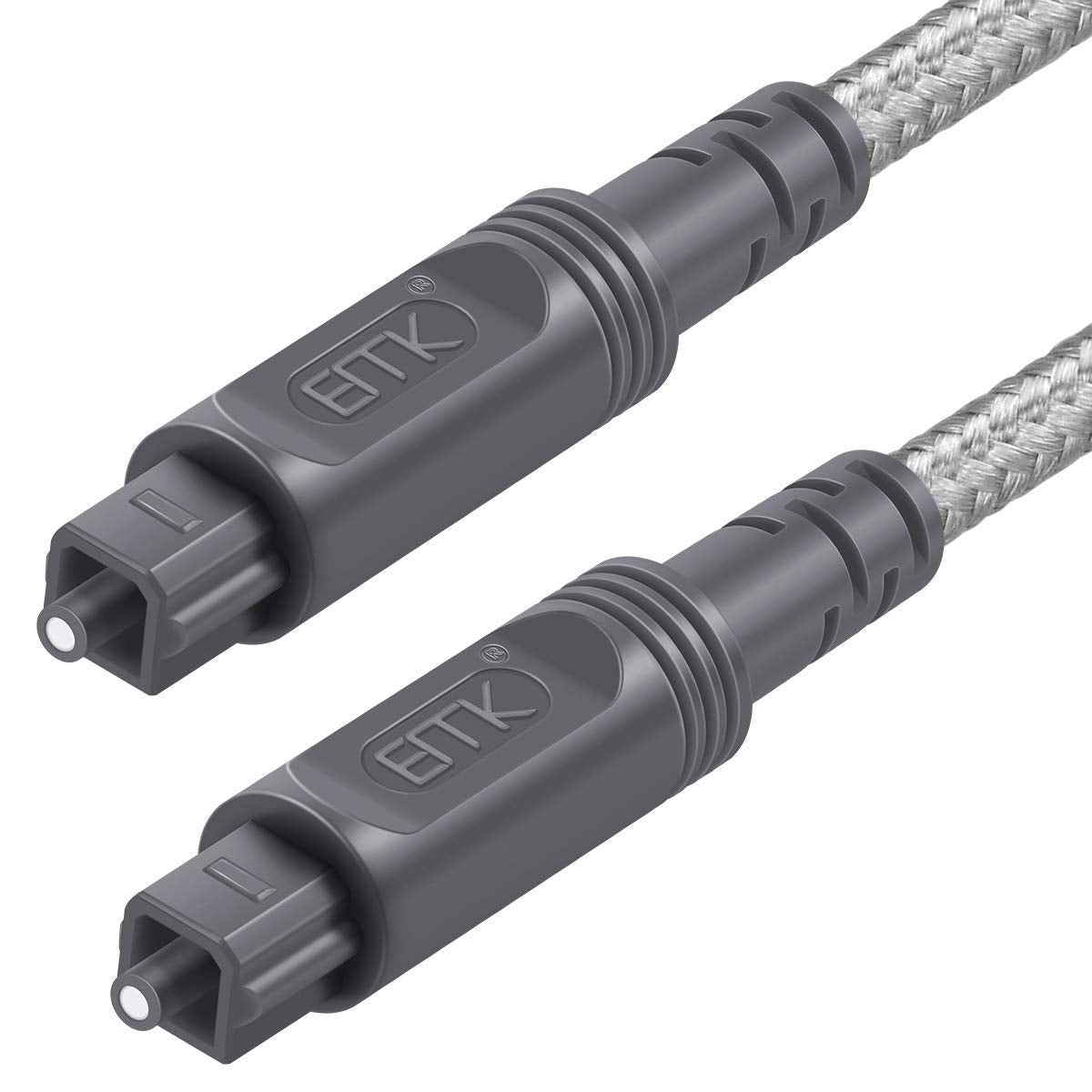 EMK Digital Optical Audio Cable Toslink Cable - [Cotton Braided Jacket,Durable and Flexible] Fiber Optic Cord for Home Theater, Sound bar, TV, PS4, Xbox & More (Grey-10Feet/3M)