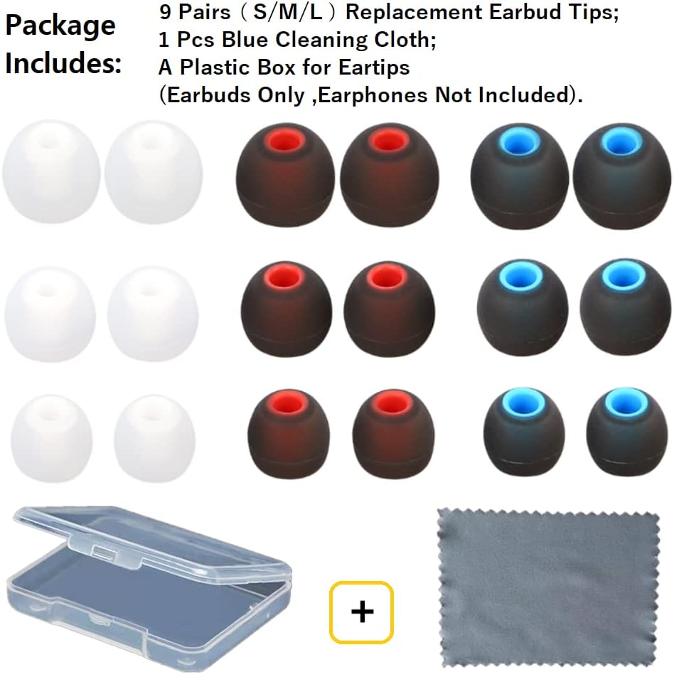 Earbuds Replacement Tips Silicone Earbud Tips Ear Gels Fit for Inner Hole from 3.8mm - 5.1mm Earphones 9 Pairs S/M/L