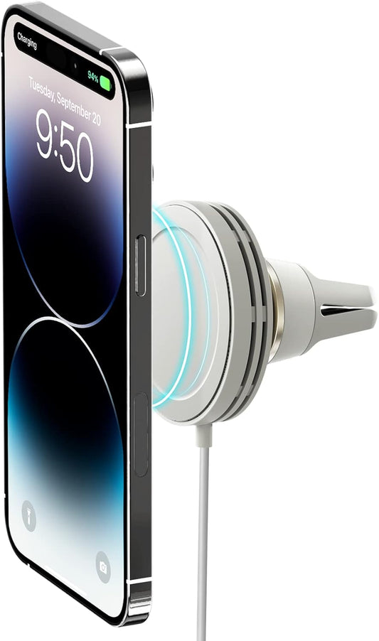 iOttie Velox Mini MagSafe Compatible Air Vent Car Mount in Astral Gray with Wireless Charging for iPhone 13, 14, 15 Series