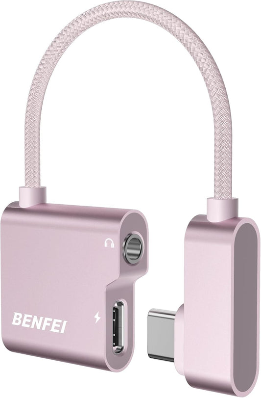 BENFEI USB C to Audio Jack Adapter with 60W Fast Charging, USB-C to 3.5mm Female Headphone Compatible with iPhone 16/15 Pro Max/Pro, Samsung Galaxy S24/S23/S22/S21 Ultra, iPad Pro, Pixel 8 Pink
