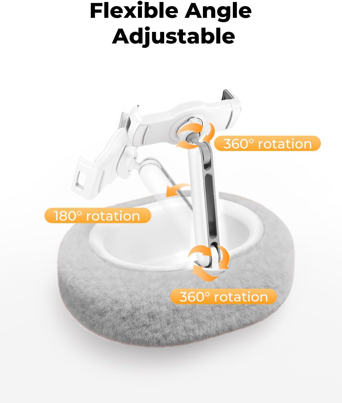 Kindle Pillow Stand – Soft Grey Fuzzy Tablet Holder with Storage Bowl, Hands-Free Lap Stand for Bed, Couch – Compatible with Kindle, iPad, Phones & E-Readers (Gray)