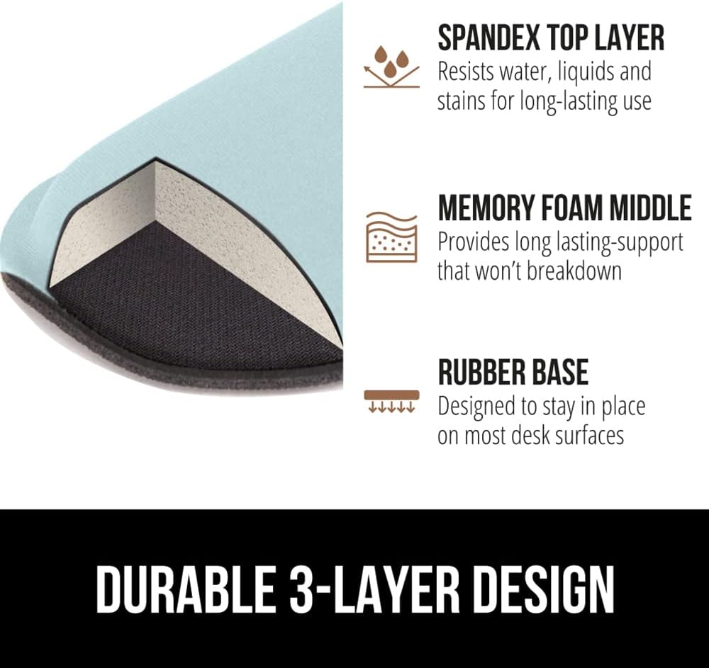 GORILLA GRIP Silky Gel Memory Foam Wrist Rest for Computer Keyboard, Mouse, Ergonomic Design for Typing Pain Relief, Desk Pads Support Hand, Arm, Mousepad Rests, Stain Resistant, 2 Piece Pad Sky Blue